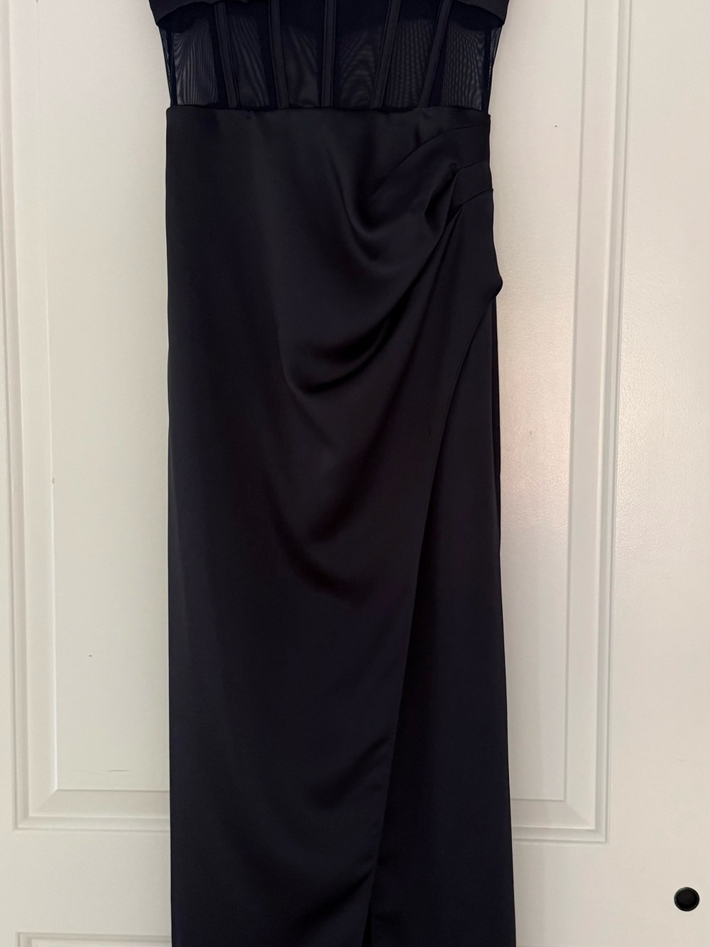 Aqua Midnight Navy Satin Bustier Maxi Dress with Sheer Waist - Picture 3 of 10